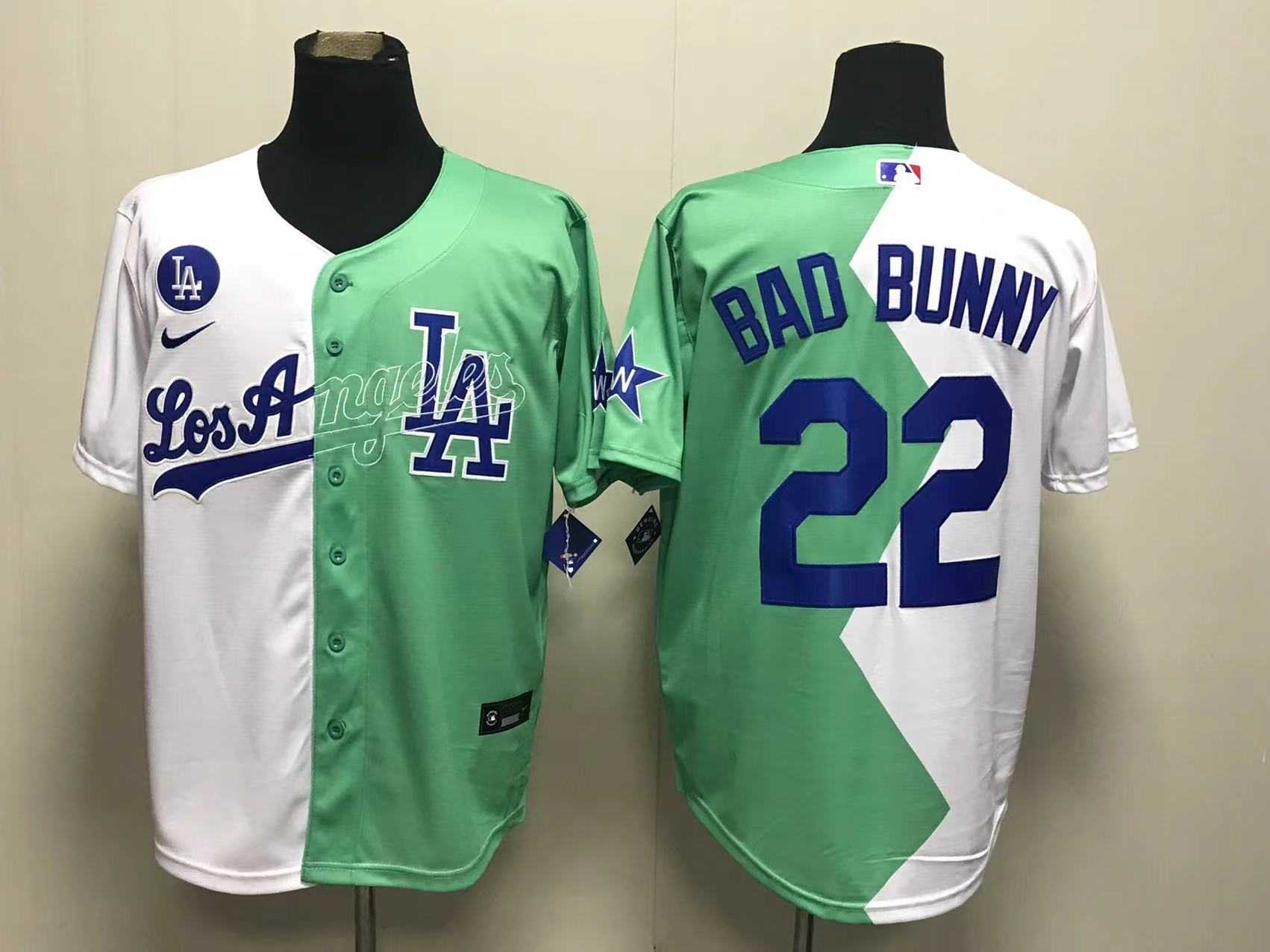 Los Angeles Dodgers #22 Bad Bunny White Green 2022 Celebrity Softball Game Cool Base Jersey,We sell and wholesale Los Angeles Dodgers #22 Bad Bunny White Green 2022 Celebrity Softball Game Cool Base Jersey on line form chian!